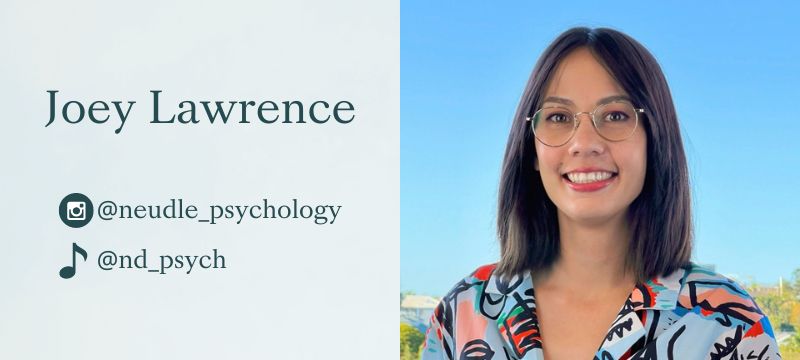 Dr Joey wears glasses and a colourful top with bright blue sky behind her and text on the left